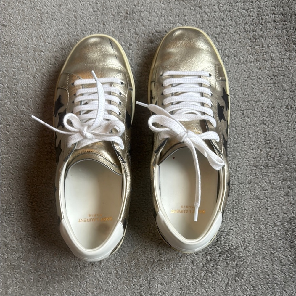 Saint Laurent Gold and Black Sneakers with star detail size 39.  worn twice